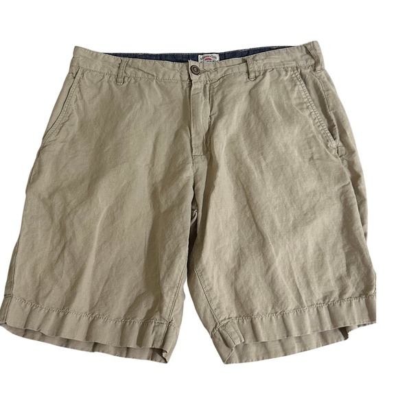 Faherty All Day Grill Dad Chino Shorts 32x9  Khaki Casual Flat Front Linen Blend - Picture 1 of 12
